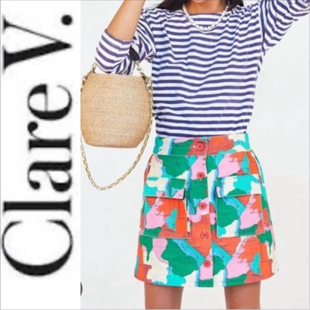 CLARE V. ginette map print mini skirt in multi XS